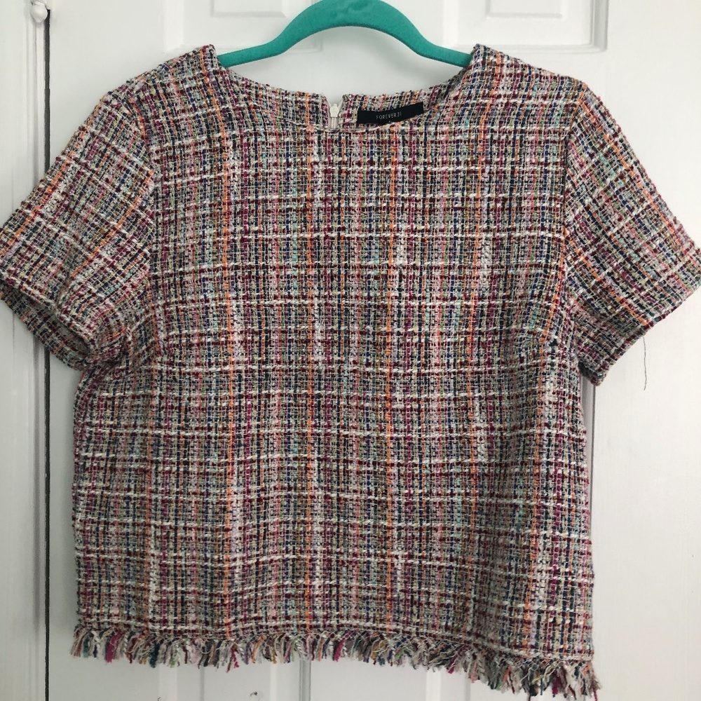 Forever 21 colorful tweed fringe top